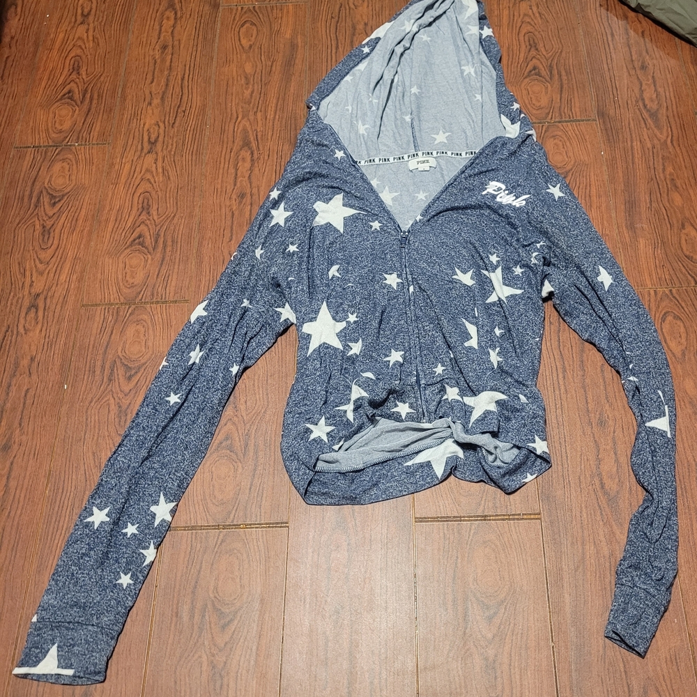 PINK Victoria's Secret Blue and White Star Hoodie